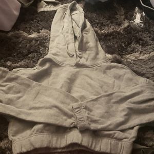 Cropped gray hooded sweatshirt